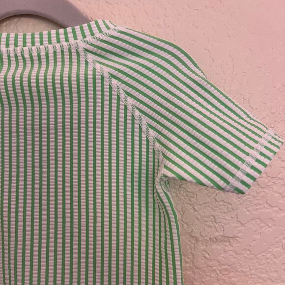 Rugged Butts Green & White Seersucker Striped Romper 3–6M Short Sleeve One-Piece - Picture 10 of 11